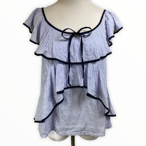 J. Crew Ruffle Pin Stripe Sleeveless Blouse